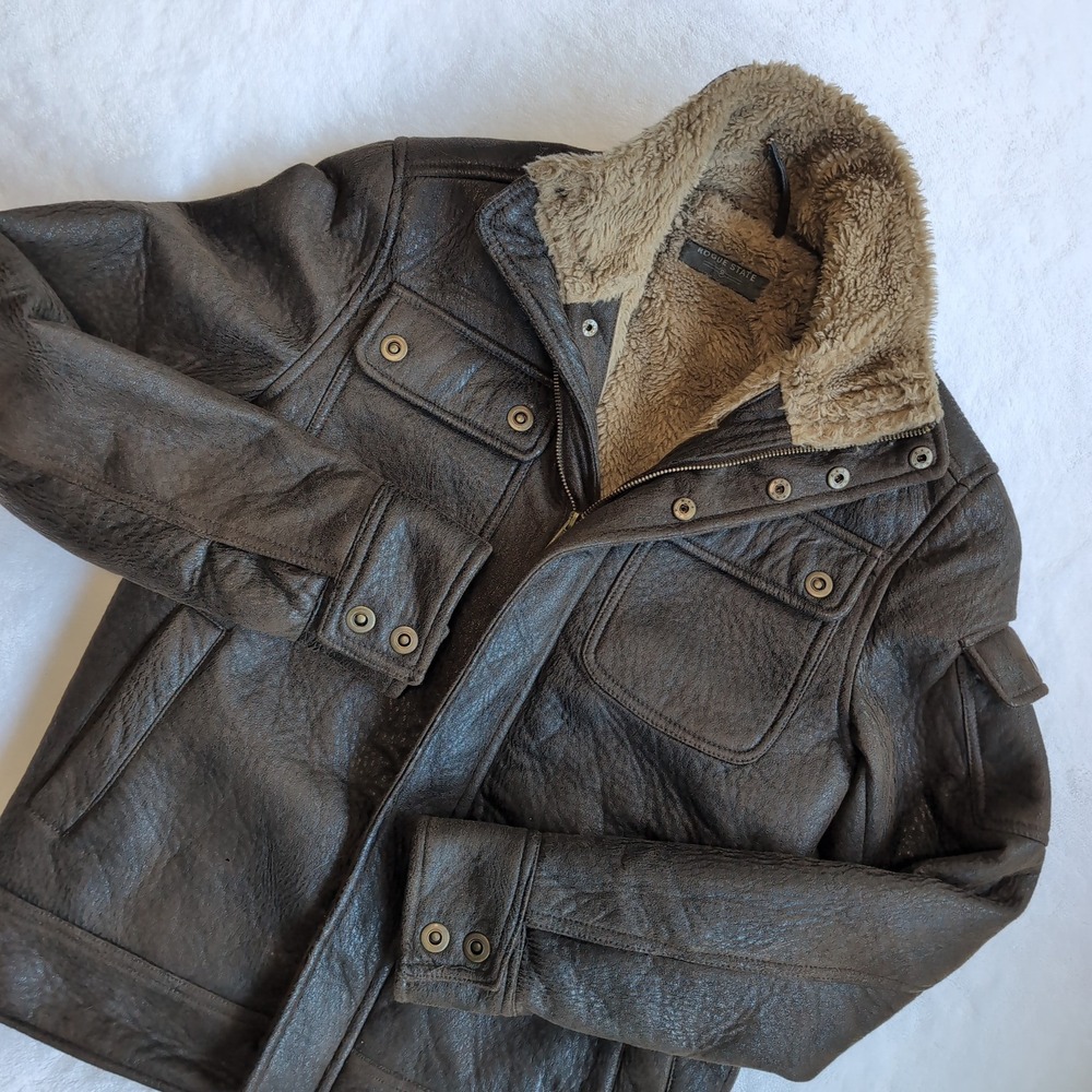 Rogue State Faux Leather Jacket Men Small Faux Fur Lined Bomber Military Aviator
